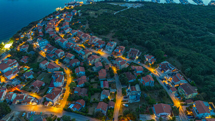 Sunset aerial view of Croatian village. Istria