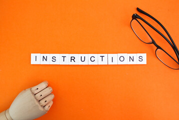 letters of the alphabet with words of instruction. the concept of instructions or steps that need...