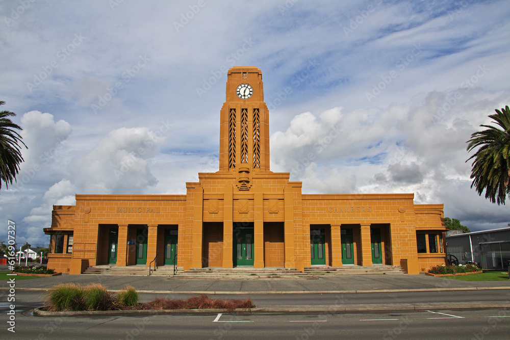 Poster City hall in Westport, New Zealand