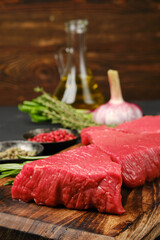 Closeup view of raw beef steak