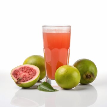 Guava juice isolated on white background. Generative AI