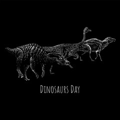 Dinosaurs Day hand drawing vector isolated on black background.