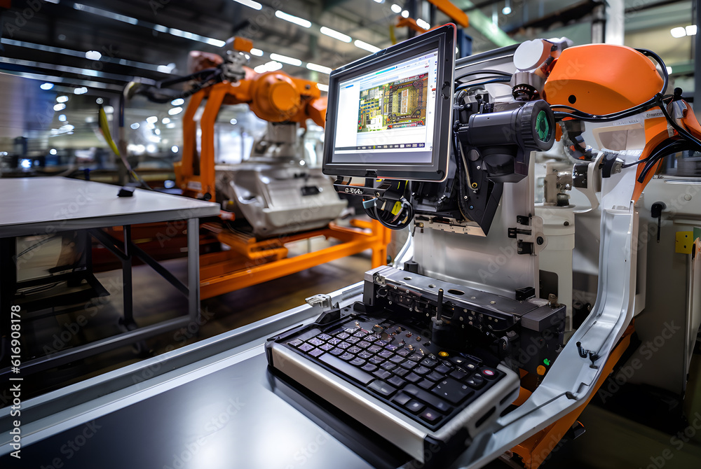 Wall mural futuristic efficient smart automation robot revolution production replace human ai-power learning te