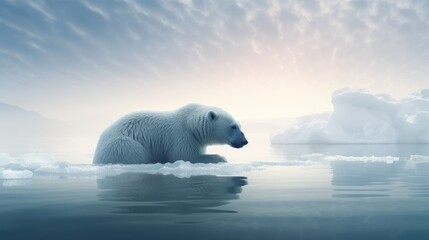 Fototapeta na wymiar Fading Polar Bear: A silhouette of a polar bear gradually disappearing against a melting iceberg, portraying the vulnerability of Arctic species | generative ai