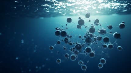 Sinking Carbon: A minimal graphic of a carbon dioxide molecule submerging into rising ocean waters, illustrating ocean acidification | generative ai