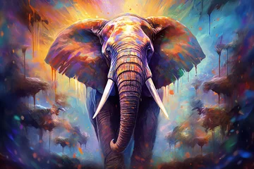 Behang Olifant Vibrant and bright and colorful animal portrait poster.  