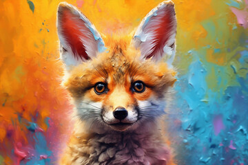 Vibrant and bright and colorful animal portrait poster. AI generated