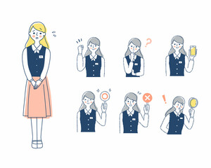 案内係の女性の表情　バリーエーションセット