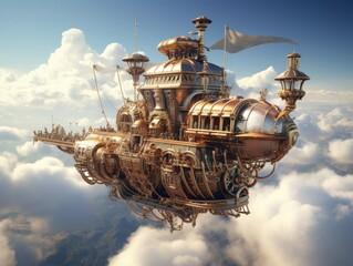 Fototapeta na wymiar intricate steampunk airship soaring through the clouds Generative Al