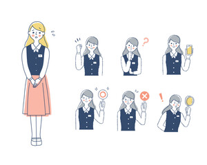 案内係の女性の表情　バリーエーションセット
