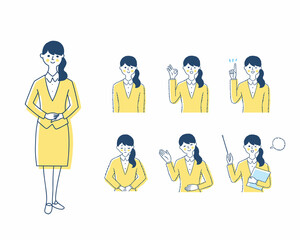 Naklejka premium 案内係の女性の表情 バリーエーションセット