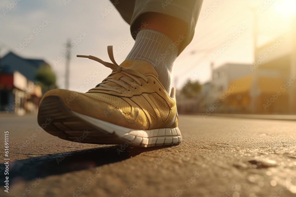 Poster legs of a running man in sneakers. generated by ai.