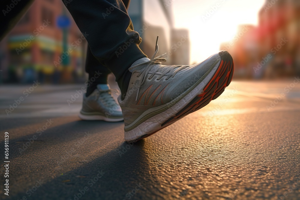 Poster legs of a running man in sneakers. generated by ai.