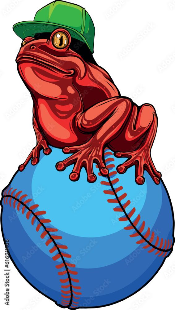 Wall mural vector illustration of frog on baseball ball.