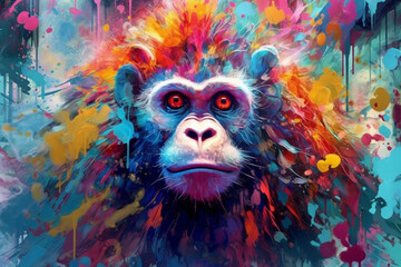 Vibrant and bright and colorful animal portrait poster. AI generated