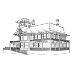 Wooden House Vector. Illustration Isolated On White Background. A Vector Illustration Of Vintage Wooden House.