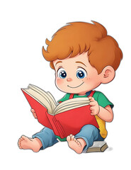 A child reading a book Ai generated isolated in white background.