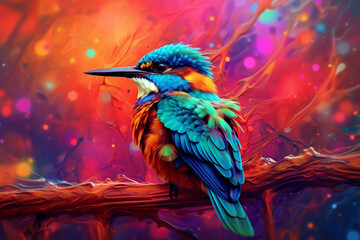 Vibrant and bright and colorful animal portrait poster. AI generated