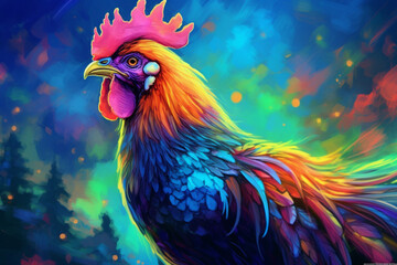 Fototapeta premium Vibrant and bright and colorful animal portrait poster. AI generated