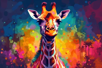 Gordijnen Vibrant and bright and colorful animal portrait poster. AI generated © xartproduction