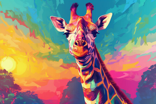 Vibrant and bright and colorful animal portrait poster. © xartproduction