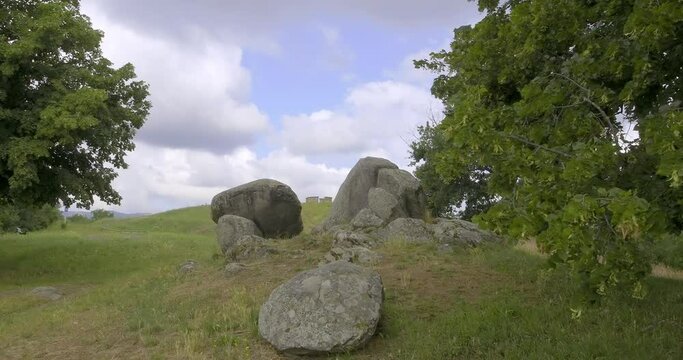 Collapsed dolmen near Saint Vincent chapel in Saint-Laurent-d'Agny, France