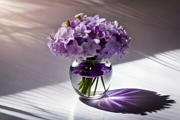 set / collection of small purple lilac flowers isolated over a transparent background, floral spring design elements with subtle shadows, top view / flat lay