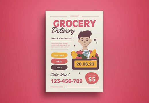 Cream Grocery Delivery Hand Drawn Layout