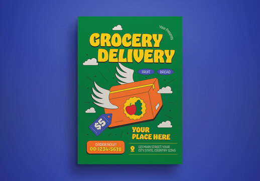 Green Flat Design Grocery Delivery Flyer Layout