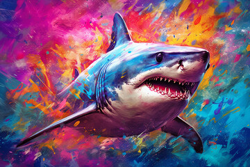 Vibrant and bright and colorful animal portrait poster. AI generated