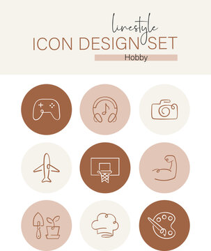 Linestyle Icon Design Set Hobby