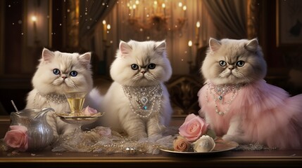 Glamorous Affair: Exotic Shorthair Cats Ready for a Grand Party