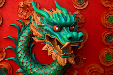 Chinese new year 2024 background , Year of the Green Dragon. Ai generated.