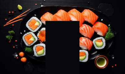 Sushi Advertising Background For Social Media Post, Japanese Sushi Roll with Salmons. Generative Ai
