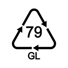 Gold mixed or backed glass recycling sign in triangular shape with arrows. 79 GL reusable icon isolated on white background. Environmental protection concept