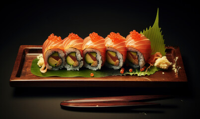 Sushi Advertising Background For Social Media Post, Japanese Sushi Roll with Salmons. Generative Ai