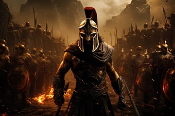 Leonidas Leading Spartans at Hot Gates