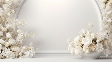 Rose white background abstract with Generative Ai for podium stand. Bouquet flowers isolated.