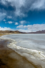 Icy Tranquility: A Captivating View of Frozen Pangong Lake under the Sunny Sky
