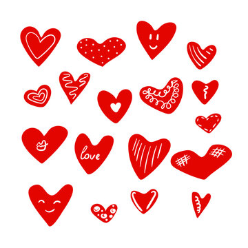 Heart hand drawn icons set isolated on white background. For poster, wallpaper and Valentine s day. Collection of hearts, creative art. Hand drawn heart element vector