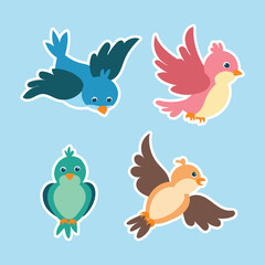 cute cartoon bird sticker set. childish style flat design vector illustration