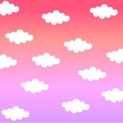 White clouds on pastel orange pink background, vanilla sky, seamless background.