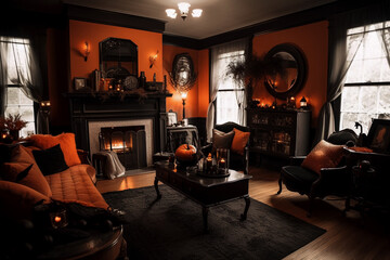 Halloween living room decoration, Generative AI