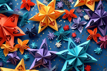 Obraz premium simple cute bright christmas wallpaper backround made of origami paper. AI generated.