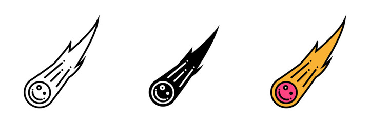 Comat Icon, The Comet icon represents a celestial object consisting of ice, dust, and gas that orbits the Sun, creating a luminous and captivating tail as it approaches the heat of our star.