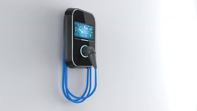 Home garage with ev charger display interface4k footage