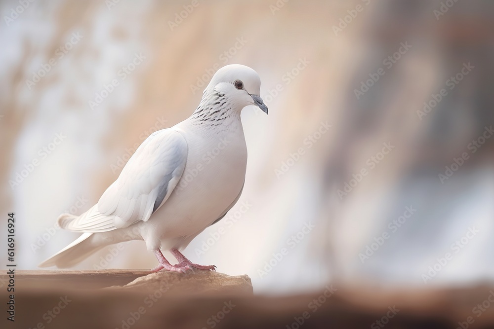 Poster white dove close-up in nature. generated by ai.