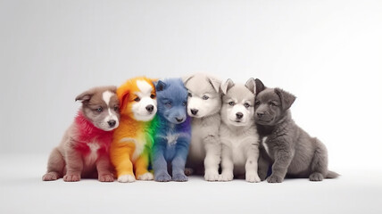 Fototapeta na wymiar multicolored paint dogs. Generative AI. spectrum, symbol of creativity, fantasy, isolated on a white background
