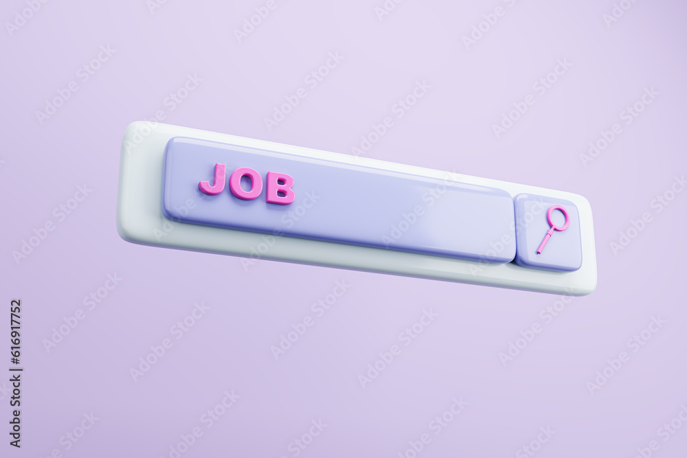 Poster creative digital search bar with magnifier on purple background. seo and job search concept. 3d rend