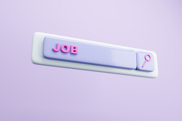Creative digital search bar with magnifier on purple background. SEO and job search concept. 3D Rendering.